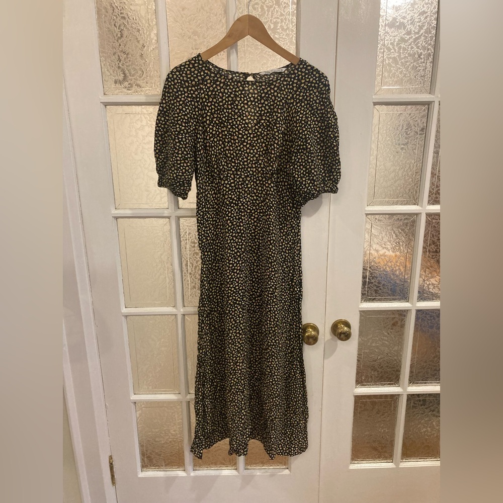 Black Midi Dress with Cream Floral Ditsy Pattern